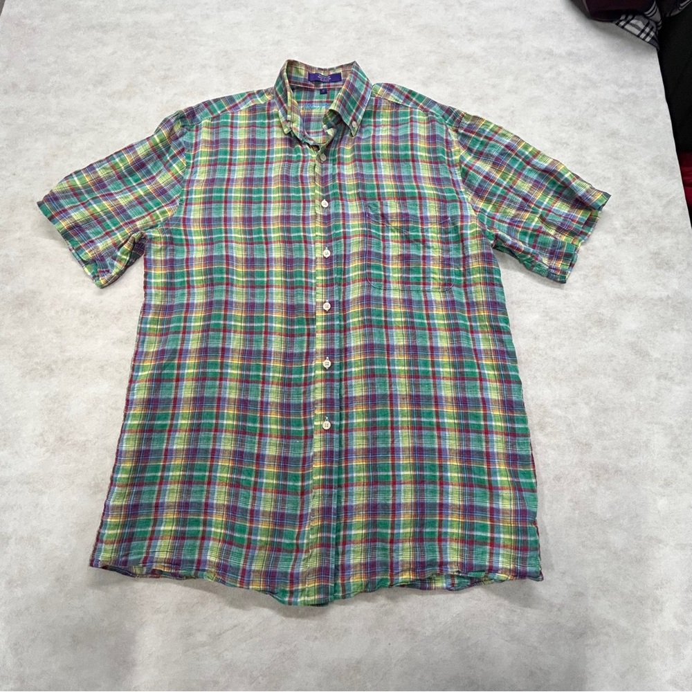Alan Flusser Green and Purple Casual Button Down Shirt